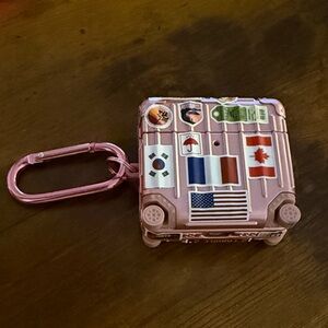 AirPod Gen 4 Case - Pink Mini Suitcase Keychain with Flags